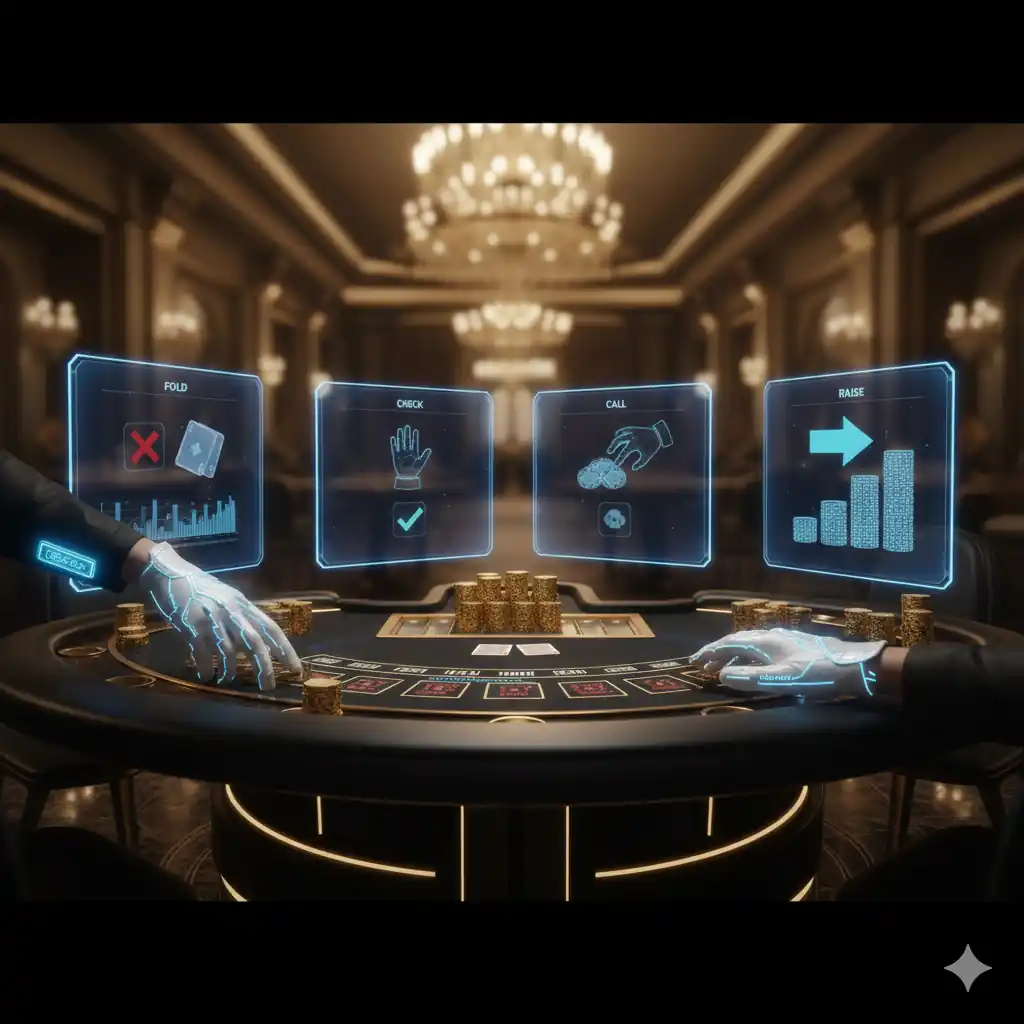 德州撲克實戰行動選擇：過牌、跟注與加注