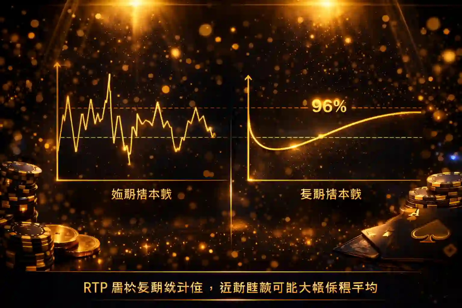 老虎機RTP與長期樣本數關係示意圖